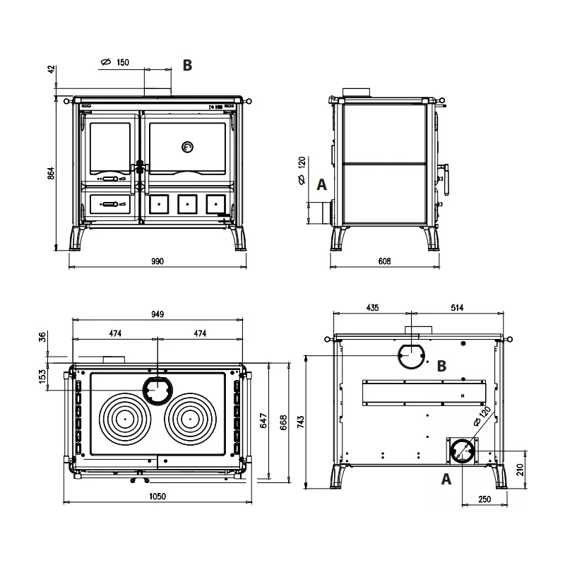 GARDENIA XXL Holzherd aus Stahl – 10,5 kW – Bild 3