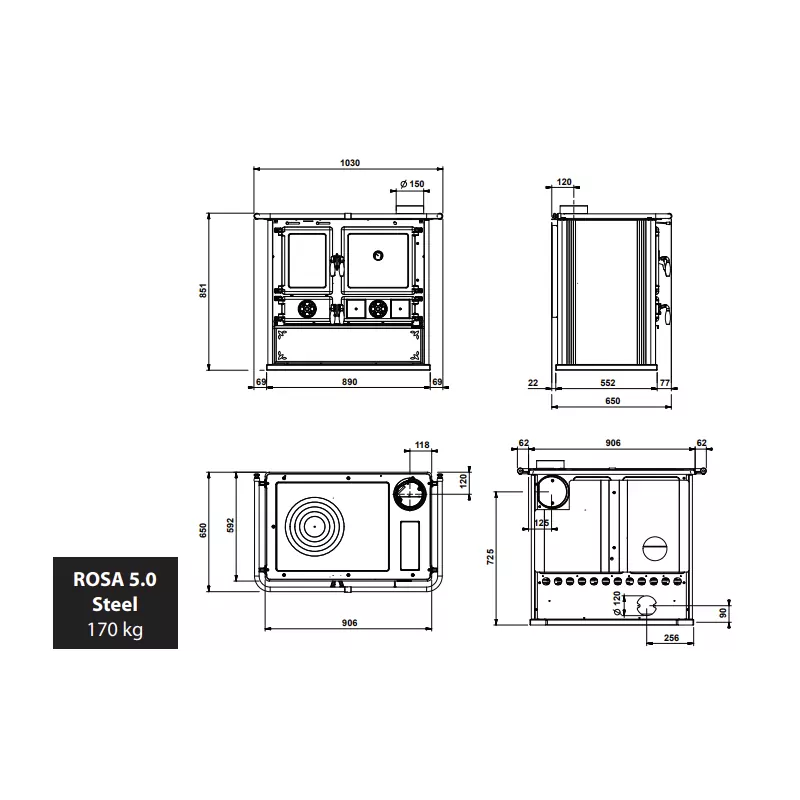 Rosa 5.0 Holzherd aus Stahl – 8,8 kW – Bild 4